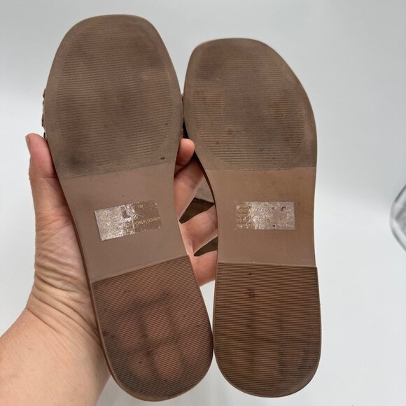 Steve Madden Women's Tan and Brown Sandals raffia fabric woven gold tone large b - Picture 9 of 13